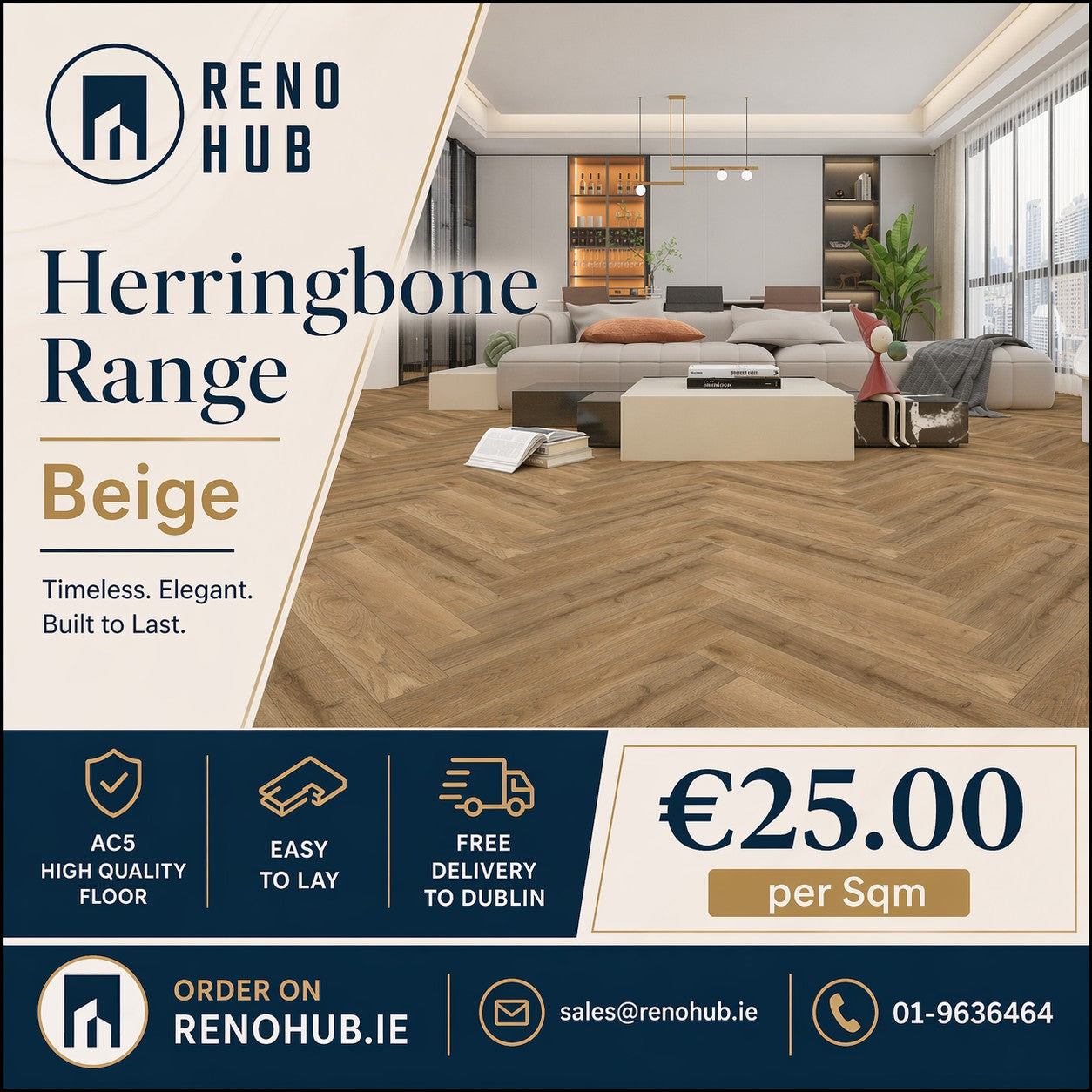 Beige - 12mm Herringbone - New Range