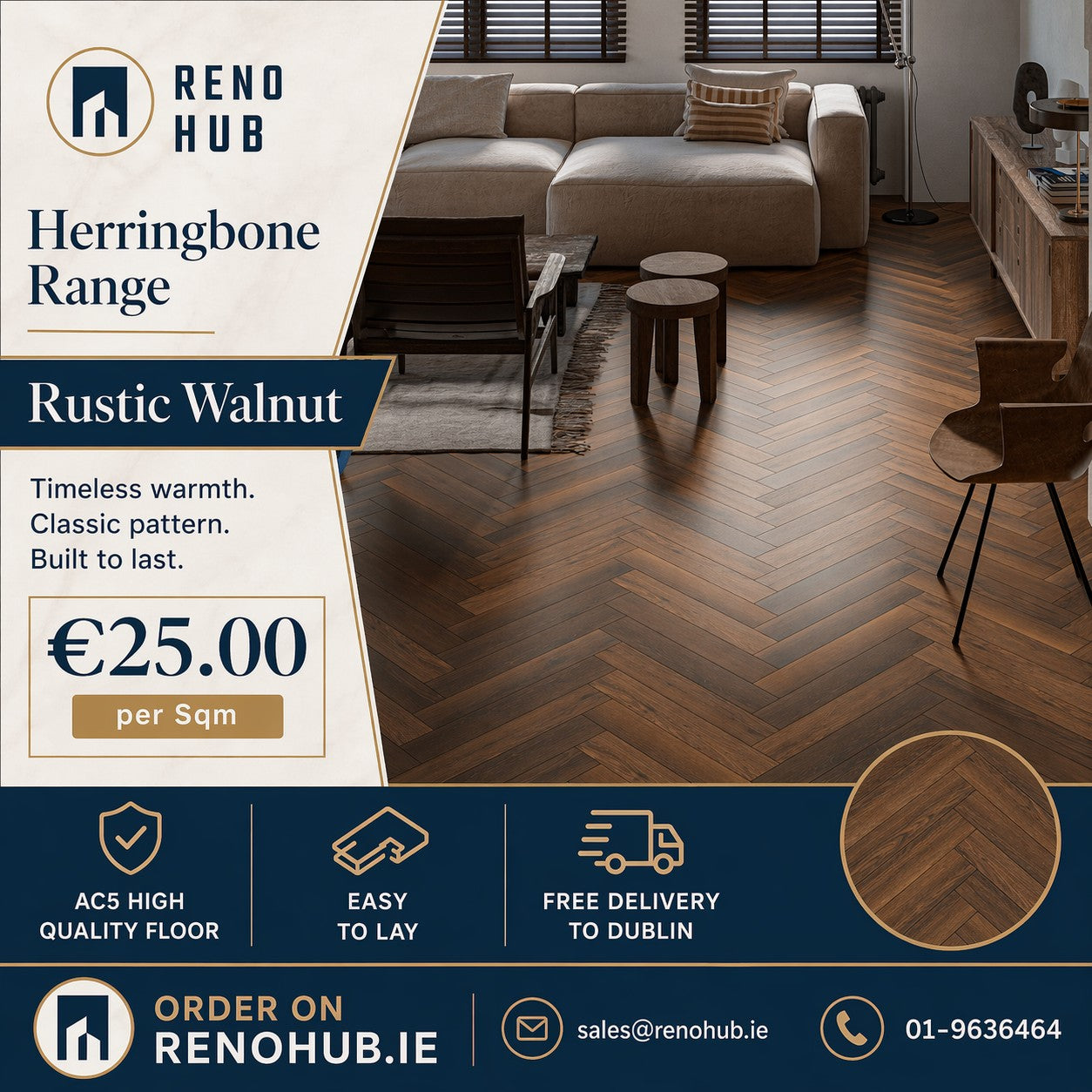 Rustic Walnut - 12mm Herringbone - New Range